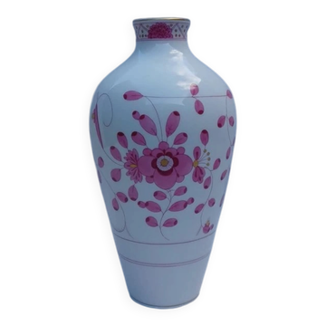 Vintage porcelain vase with Indian painting in purple by Meissen, 1980