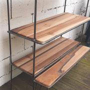 Wrought iron shelf, 3 walnut shelves