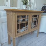 Console, shallow sideboard in waxed finish oak, 2 glass doors, 1 shelf.