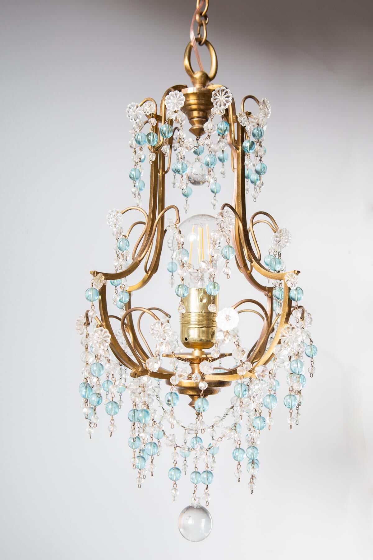 Petit lustre bronze pampilles bleues