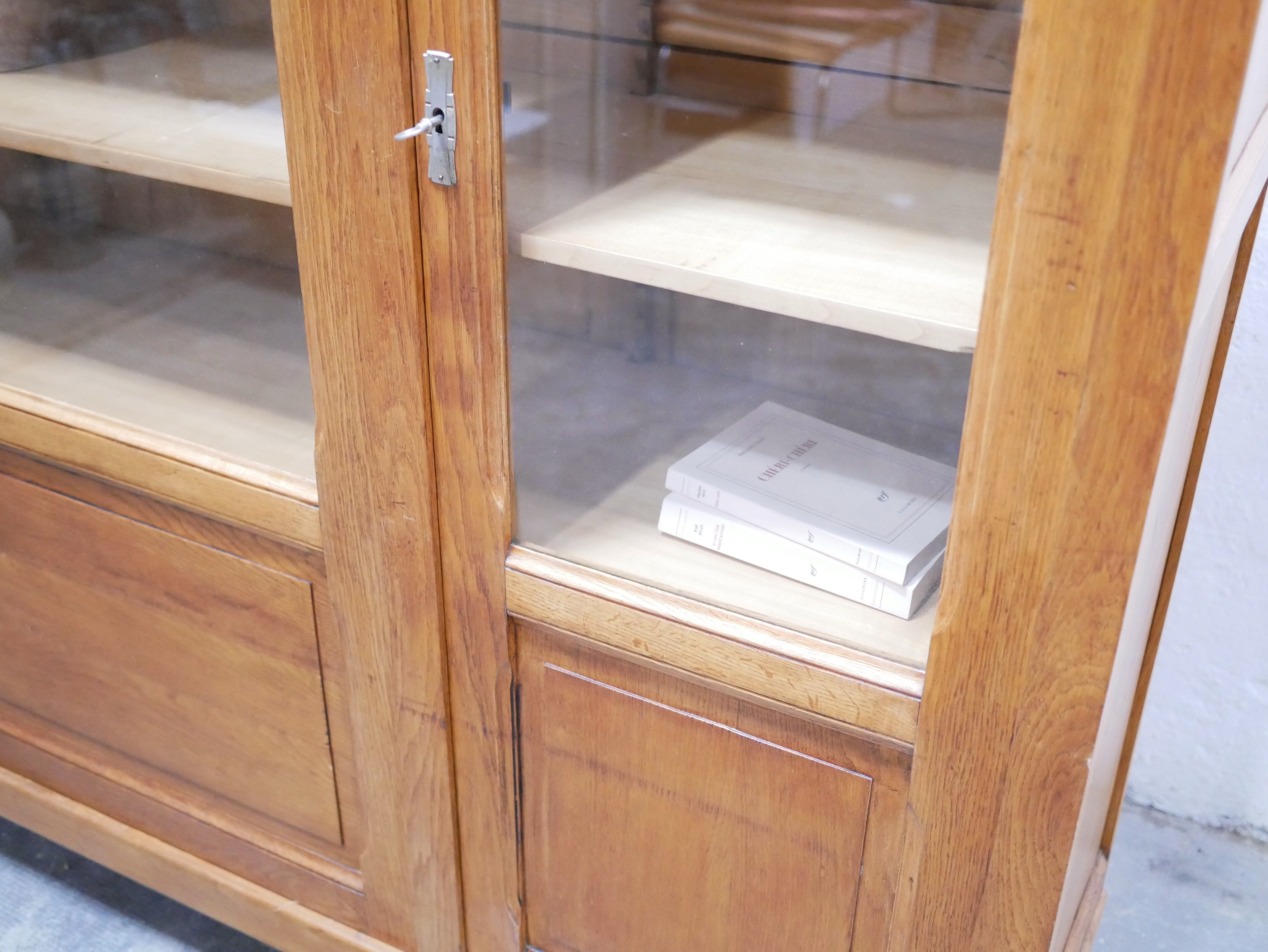 Vintage wooden glass bookcase cabinet