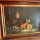 Tableau nature morte fruits raisin et oranges