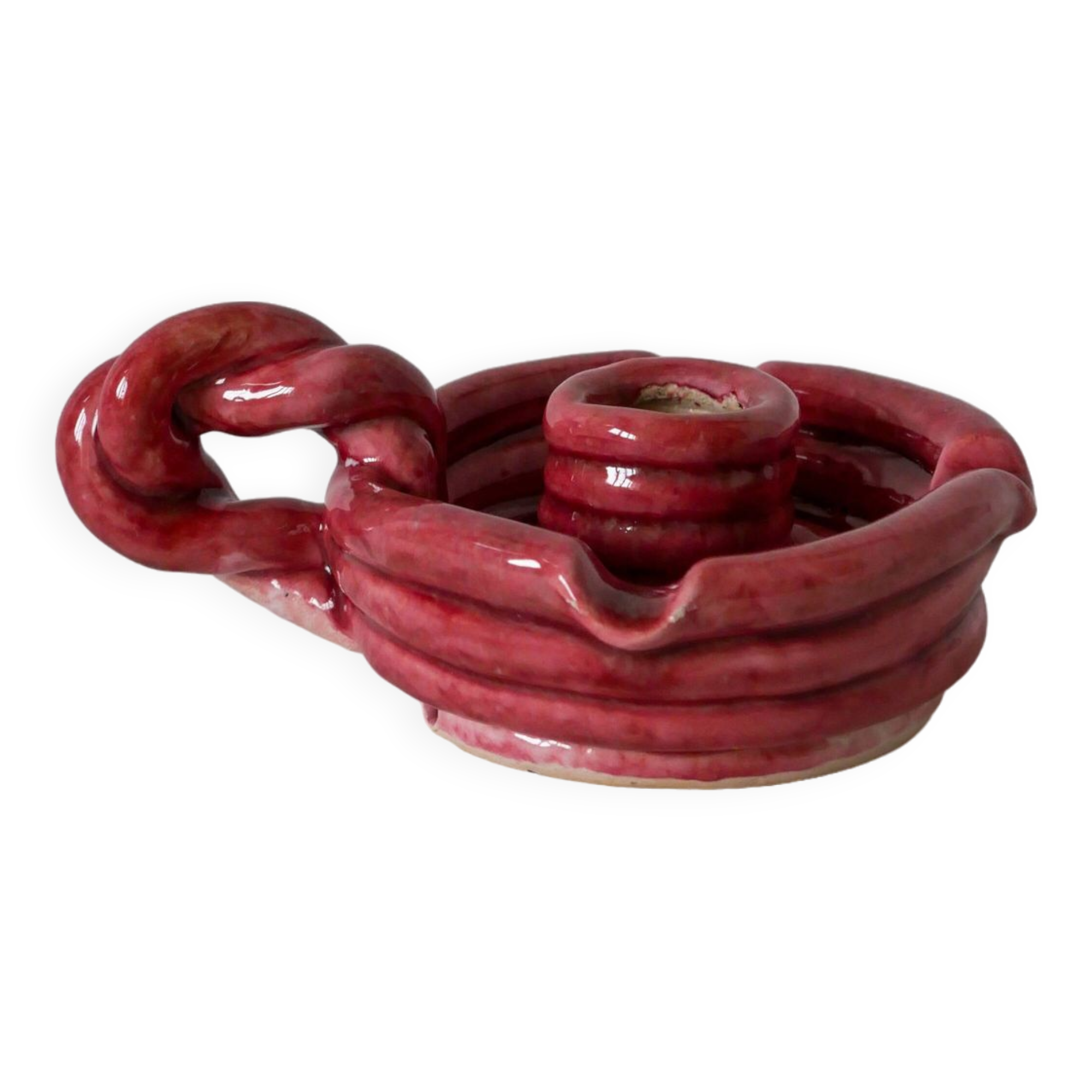 pink woven slip candle holder 1960