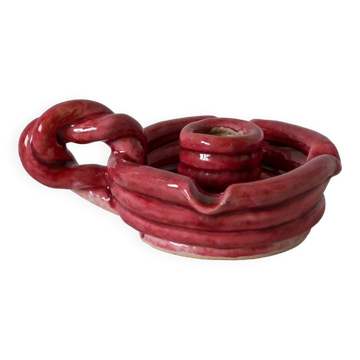 pink woven slip candle holder 1960