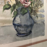 Original watercolor painting monfranc bouquet of flowers + gilded wood frame #a222