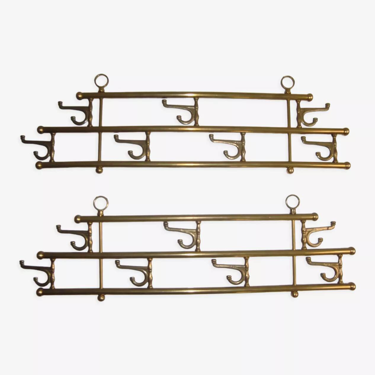 1 of 2 brass coat racks with 7 foldable hooks 1940s art-deco