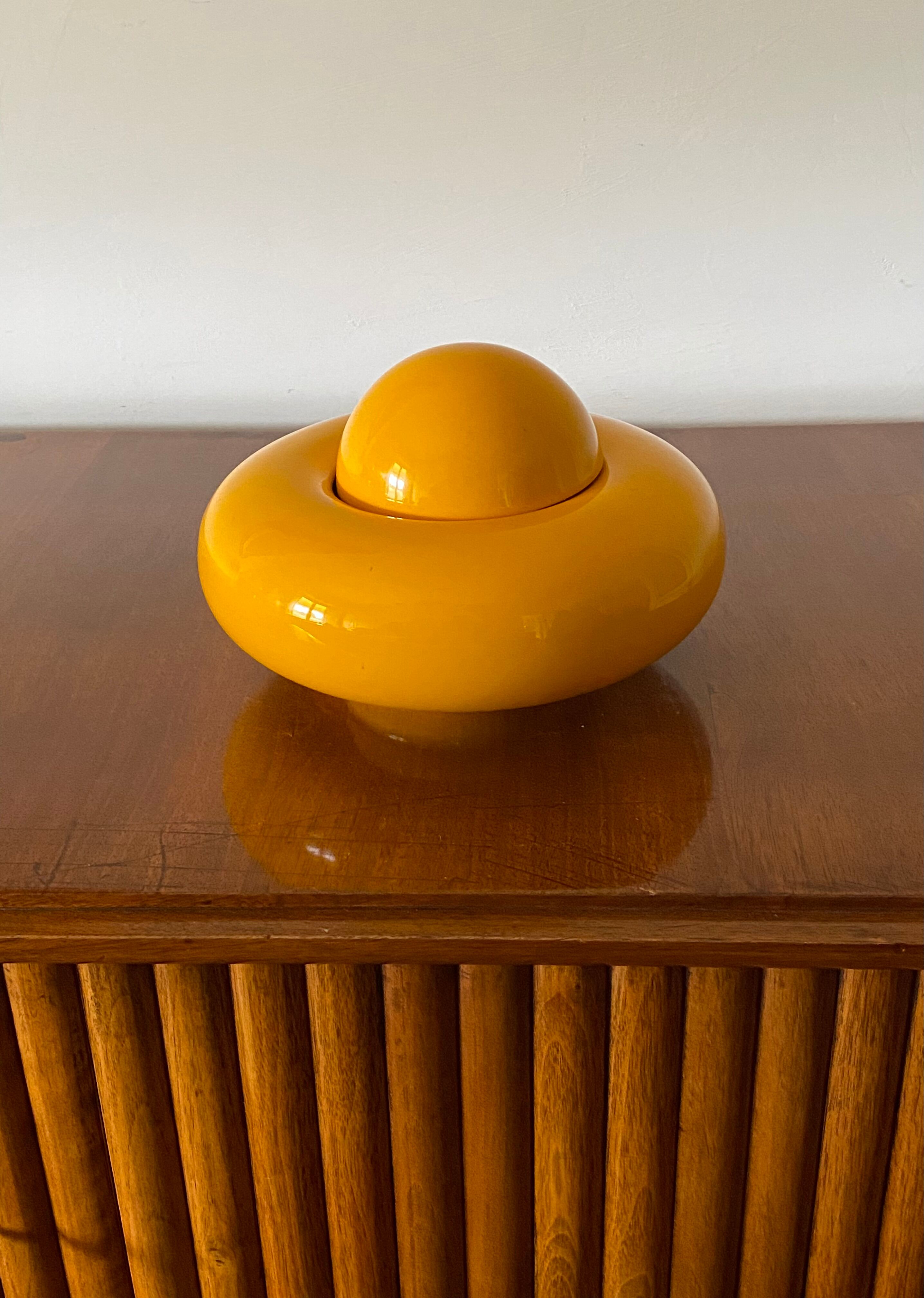 Sergio Asti, Yellow ceramic sculpture / box, Gabbianelli Italy ca. 1971