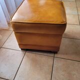 Leather club armchair and its pouf