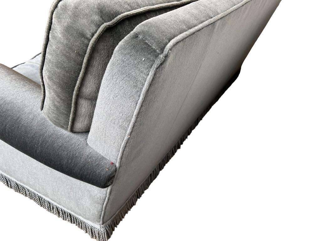 Vintage blue-grey velvet fringed seat / armchair