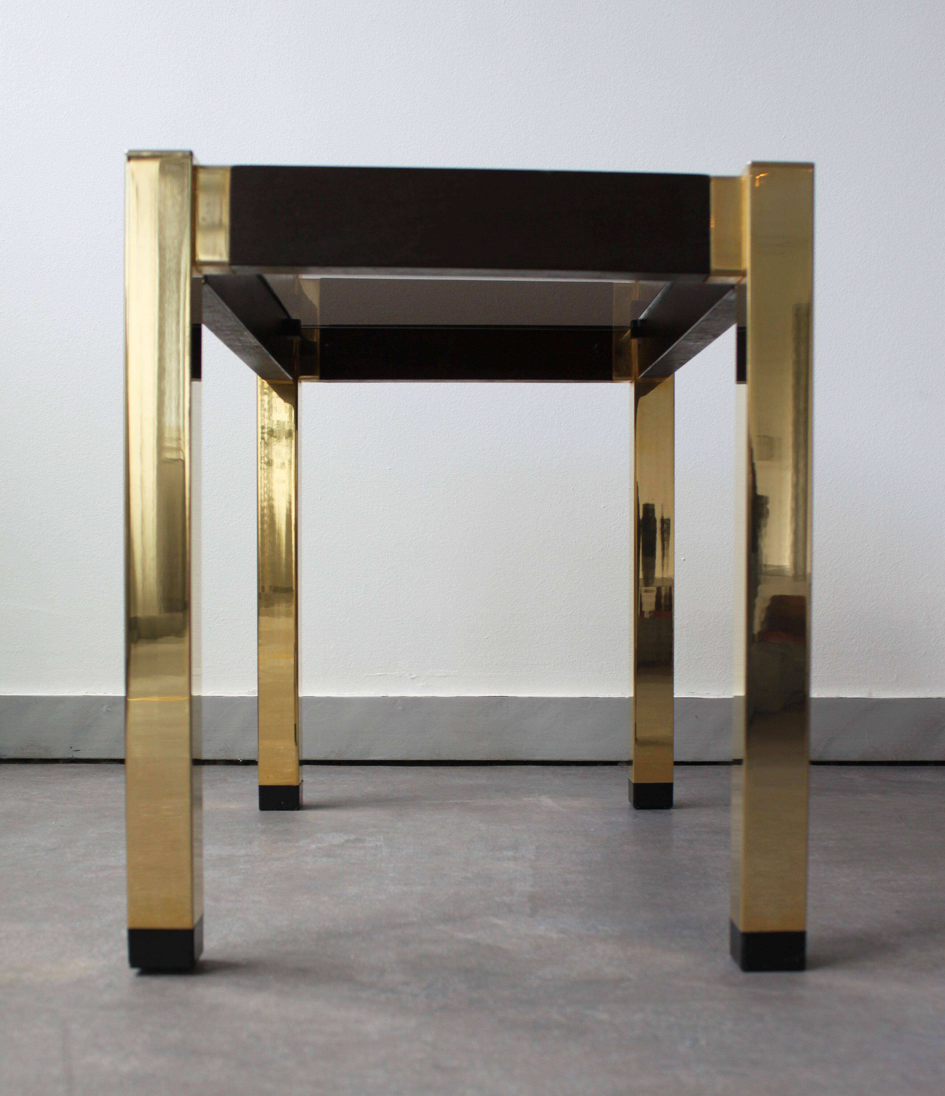 Pair of Hollywood Regency style brass side tables, 70s.