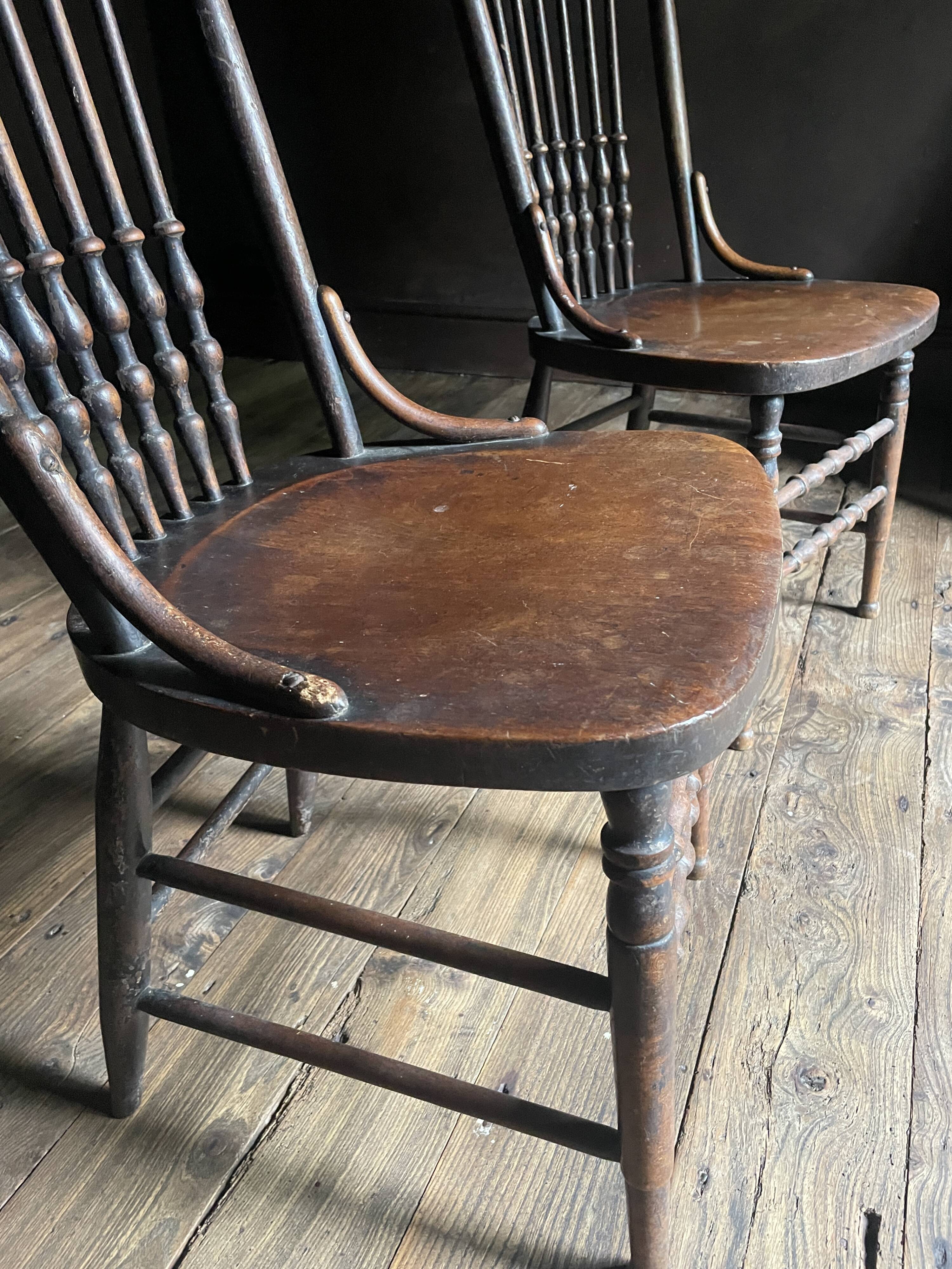 Pair of Antique Country Chairs with Carved Crest Rails | Vernacular Spindle