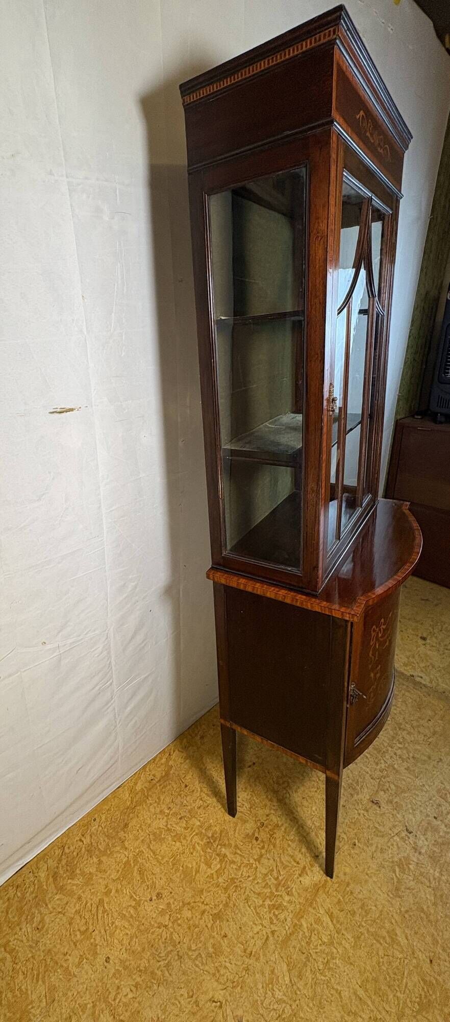 Stunning Antique Edwardian Inlaid Mahogany Bow-Front Silver Display Cabinet