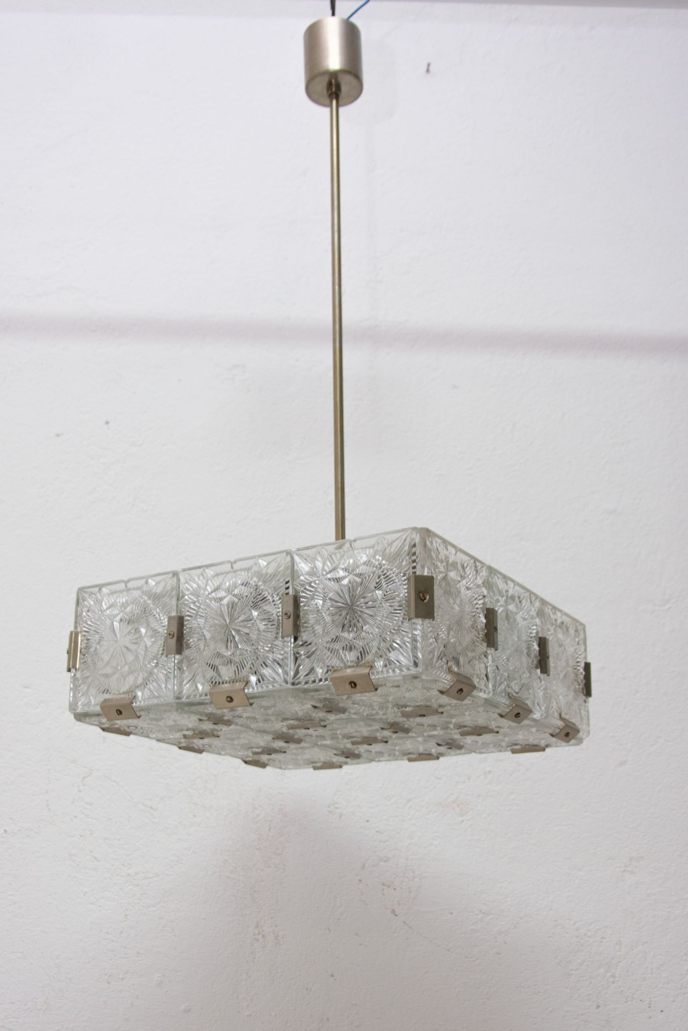 Glass and chromed steel pendant lamp by Kamenický Senov, 1970