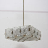 Glass and chromed steel pendant lamp by Kamenický Senov, 1970