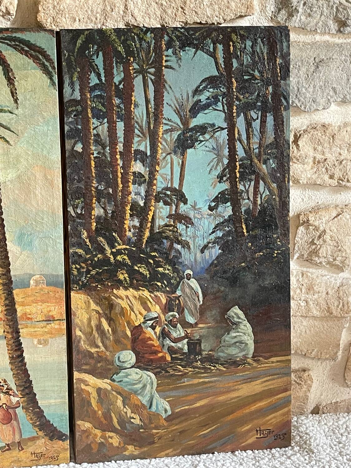 Pair of orientalist paintings signed Hager 1925