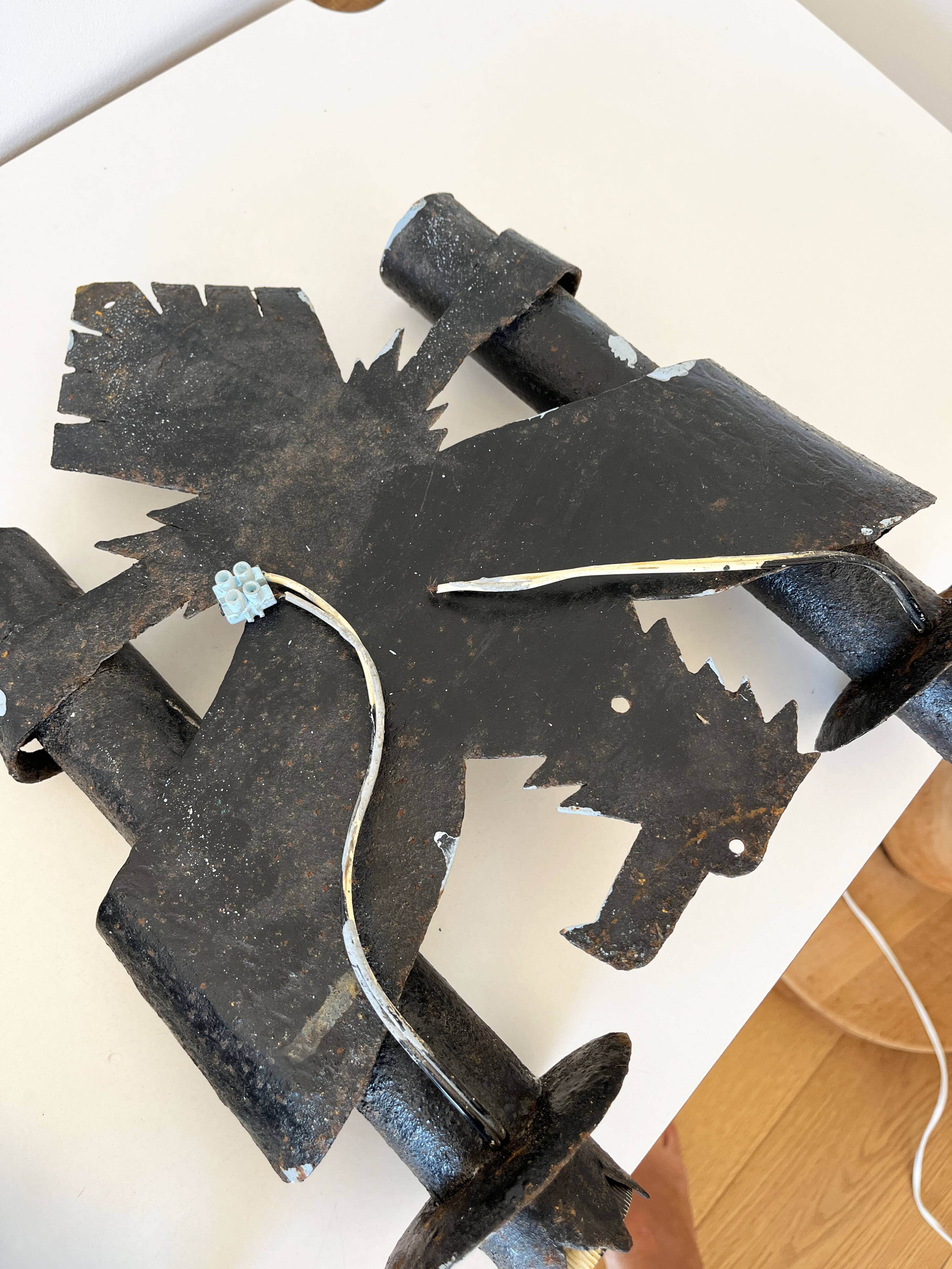Pair of Brutalist Wrought Iron Eagle Wall Sconces