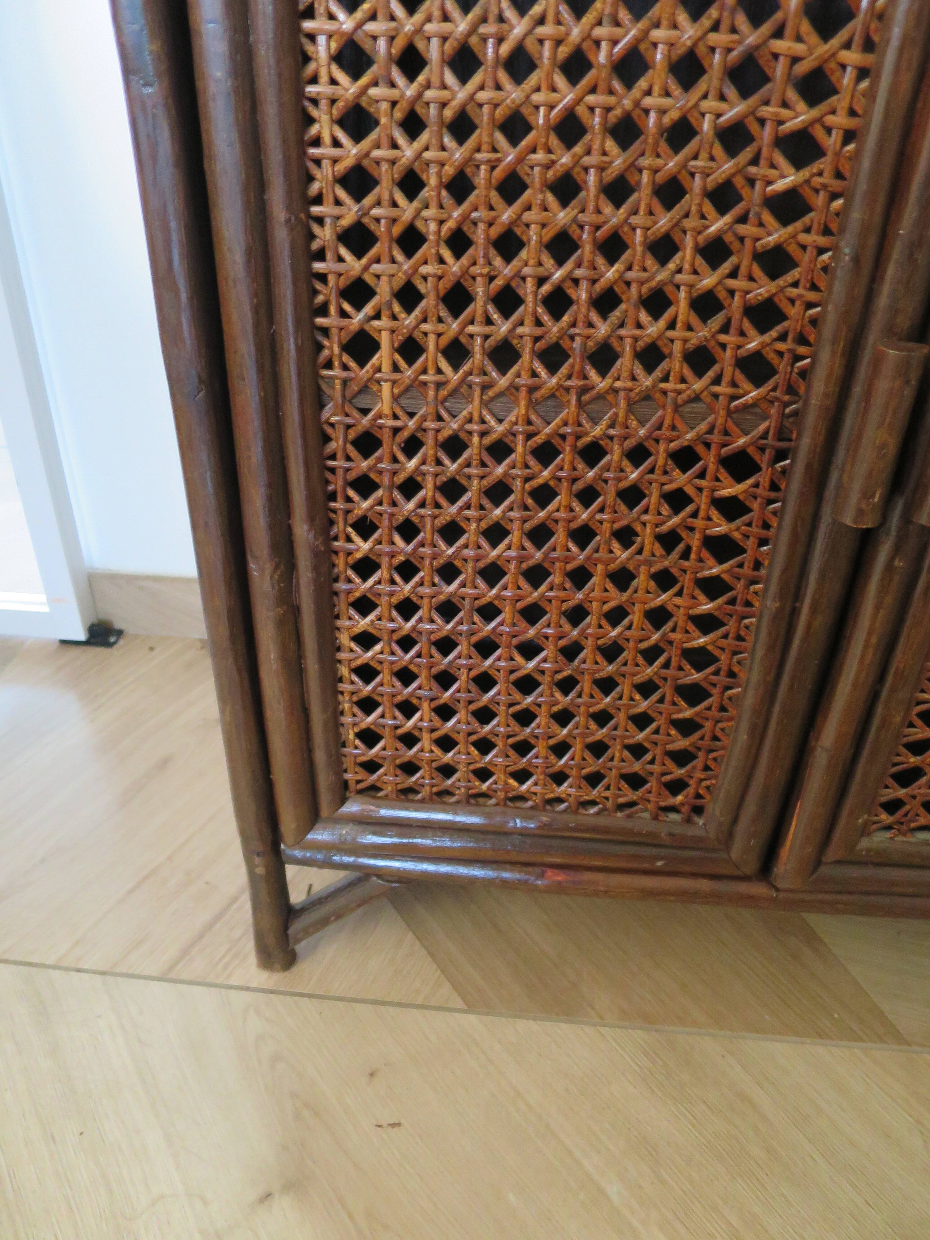 Retro-vintage-Low sideboard-library - cane-wood-rattan-1960s