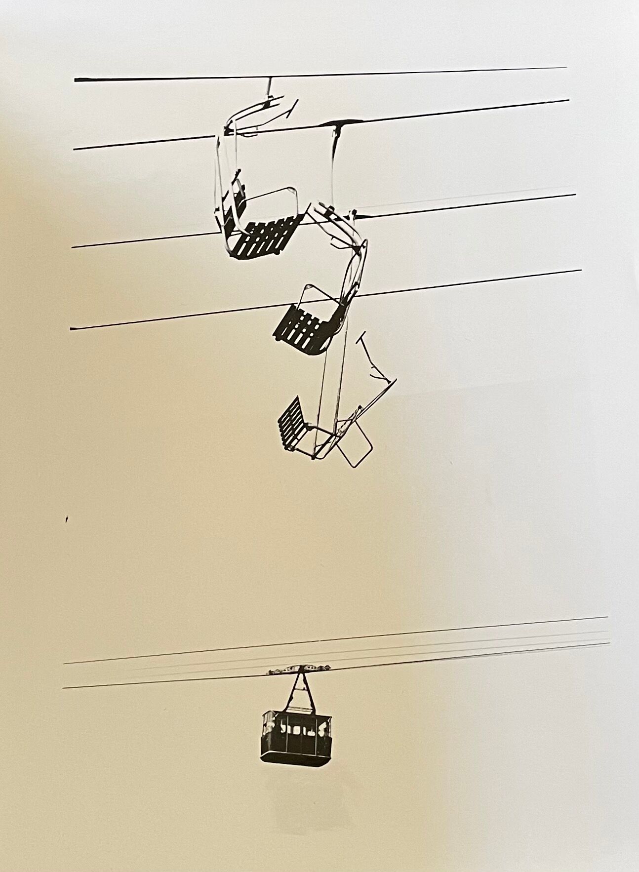 Photograph black and white silver print circa 1970 chairlift
