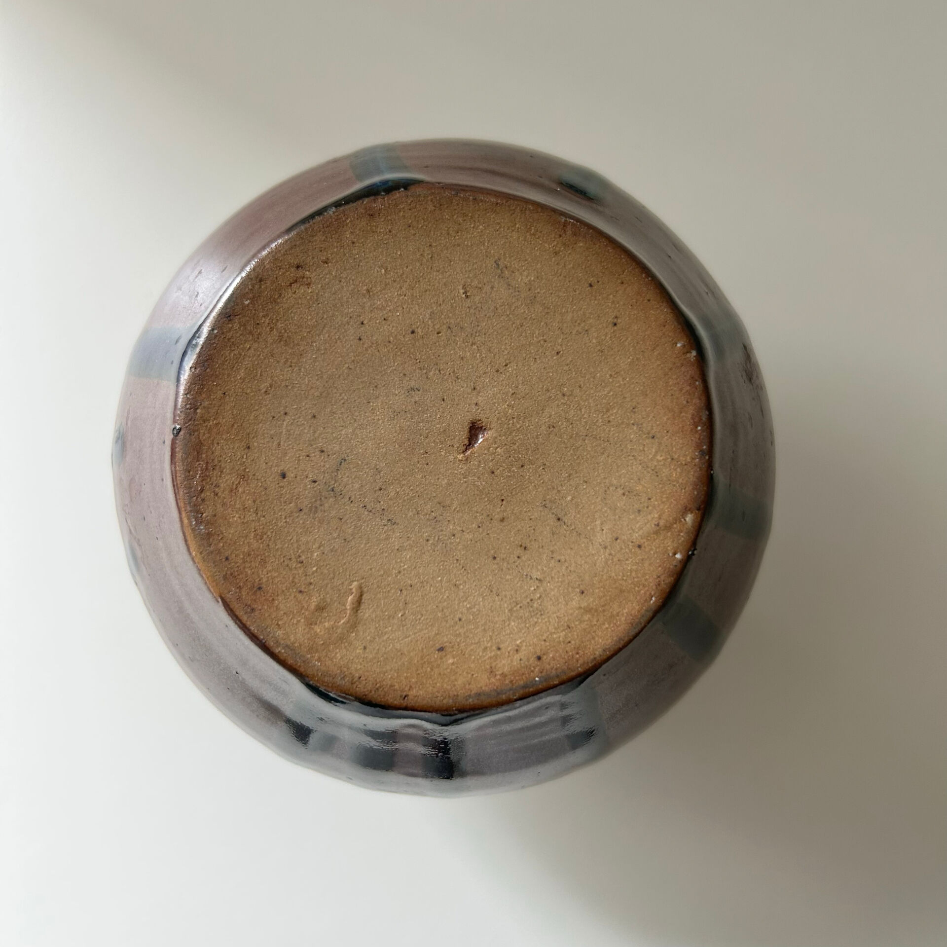 Ink blue round vase and bronze
