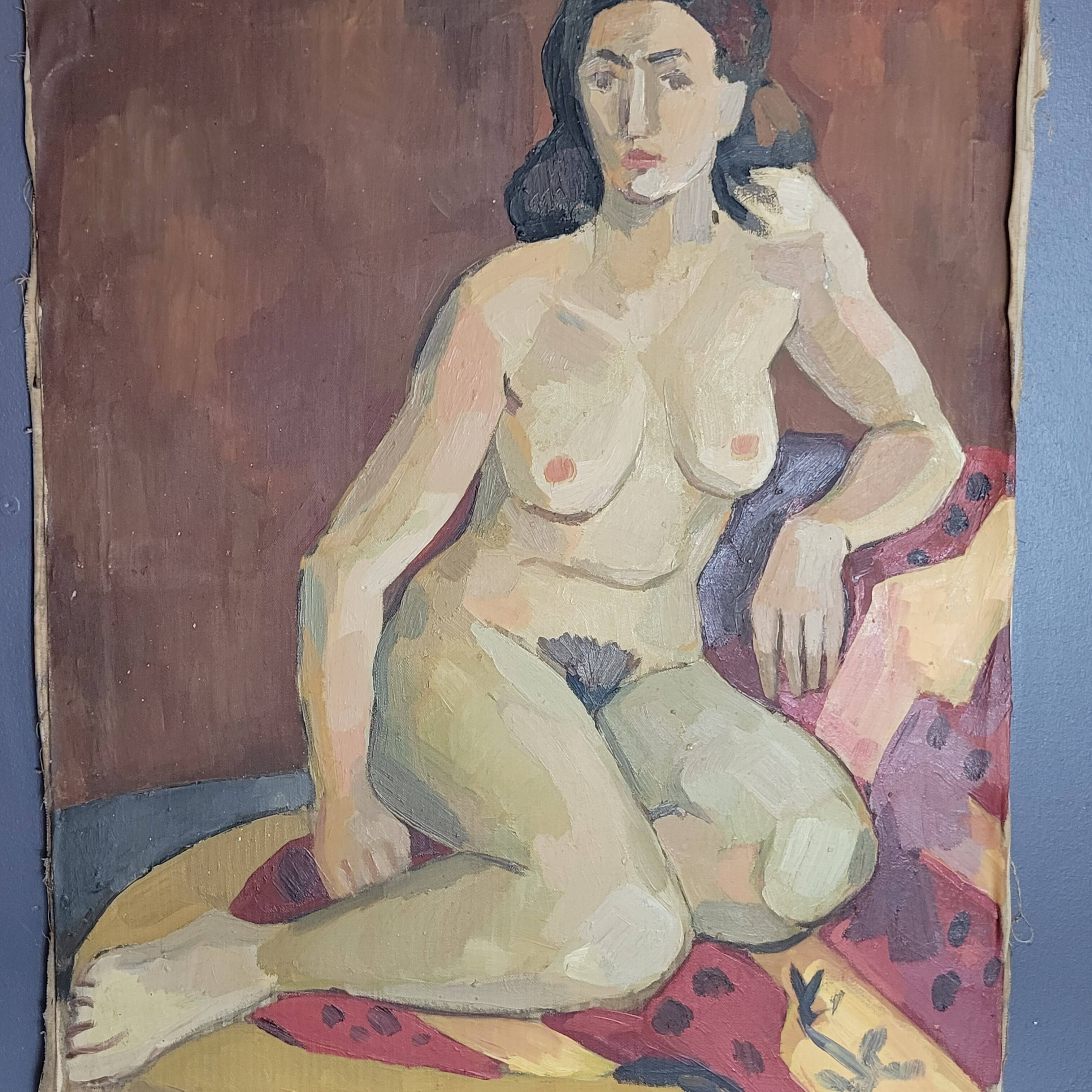Old Painting Nude Portrait Oil On Canvas