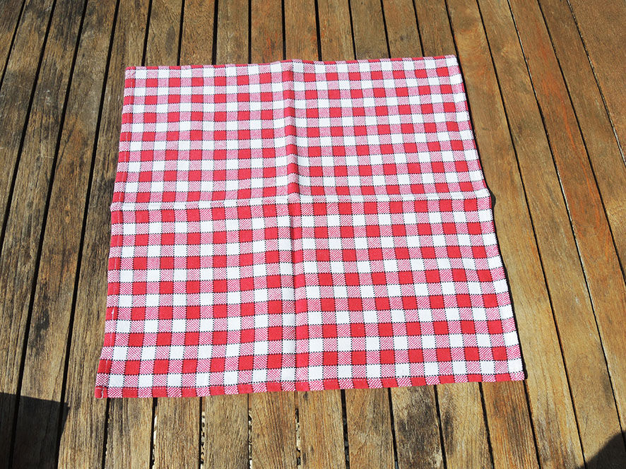 6 old vichy red & white napkins