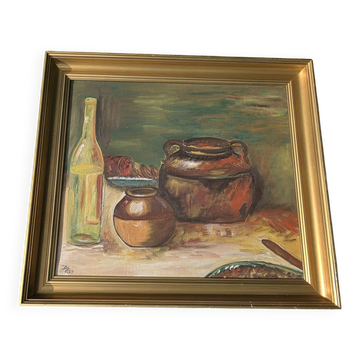 Rustic Kitchen Copper Pot Oil Painting - 1962