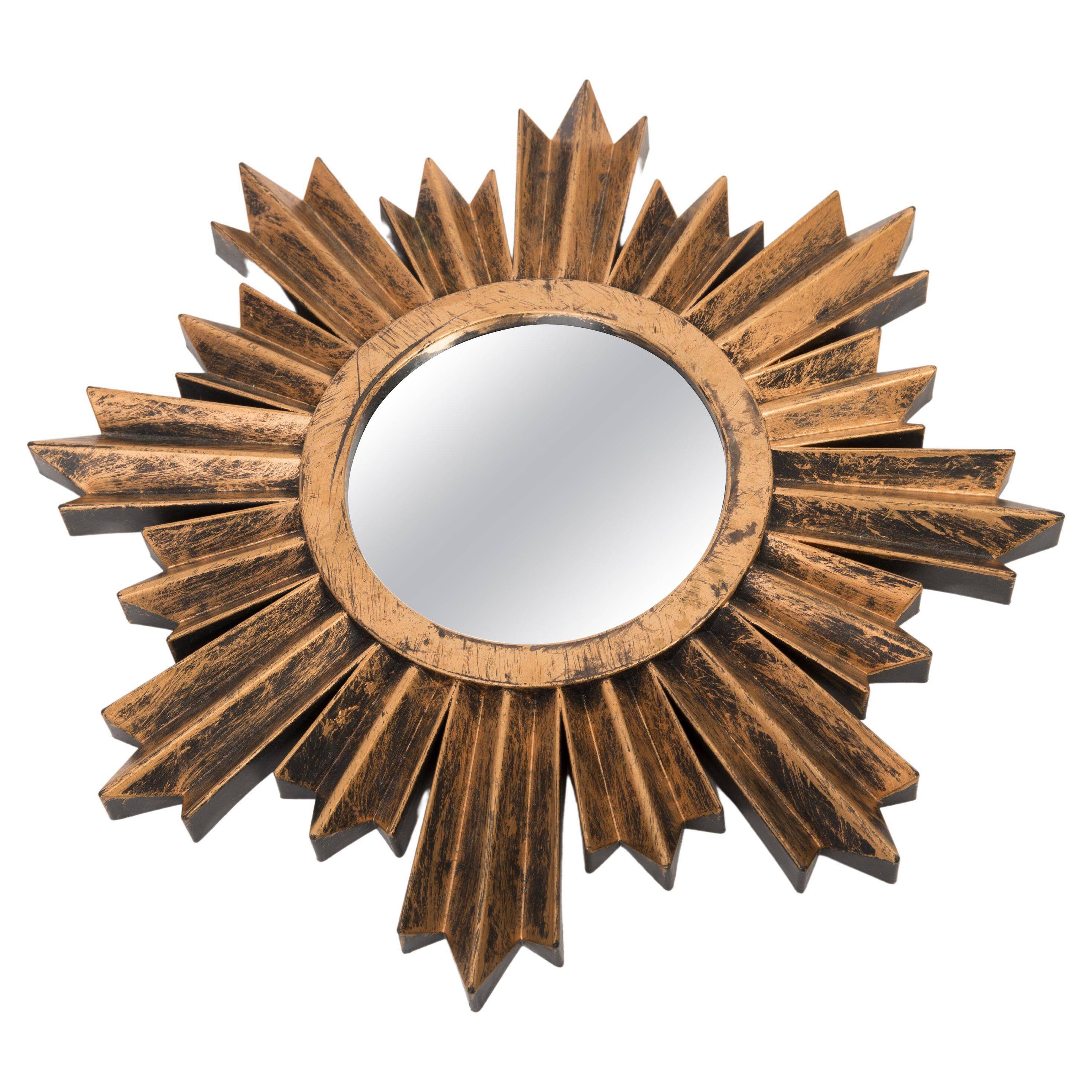 Modern golden sun mirror from the 20th century, plastic, 1980s
