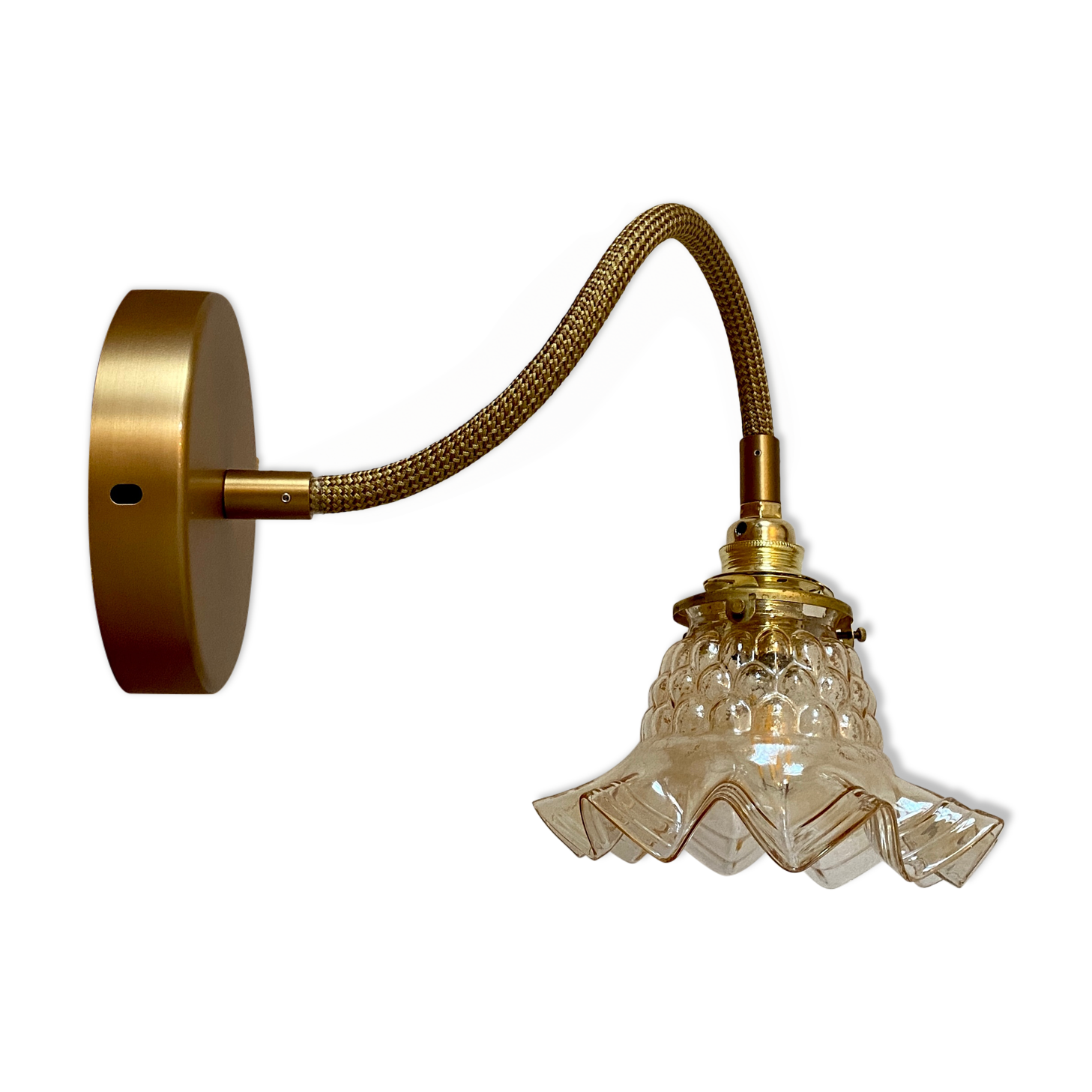 Wall lamp flexible cable tulip vintage amber glass