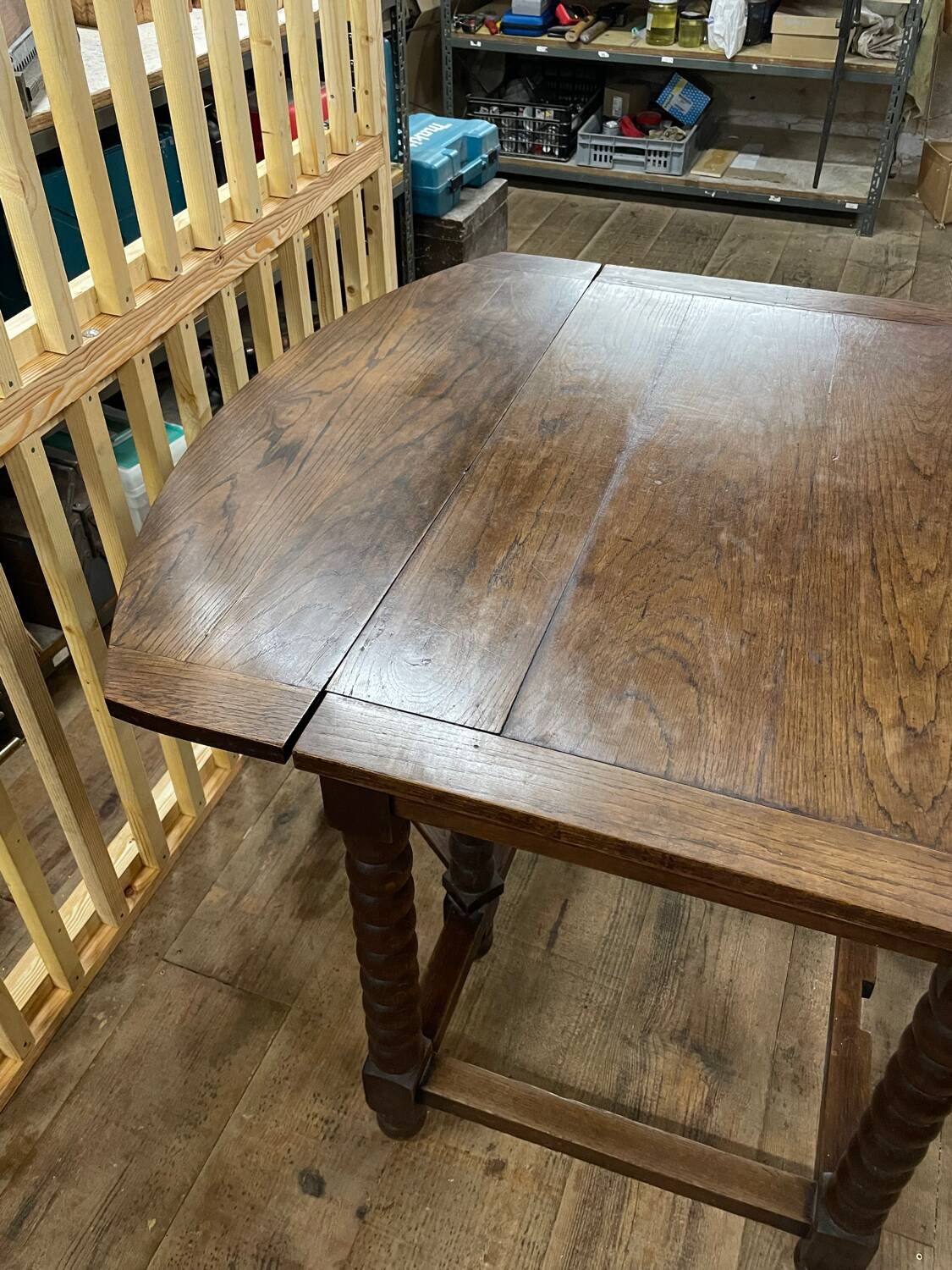 Solid wood farmhouse table with drop leaves