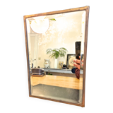 Beveled mercury mirror and japanese art nouveau illustration on the back