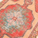 4x7 Orange Red Geometric Oriental Vintage Rug, 134x218Cm