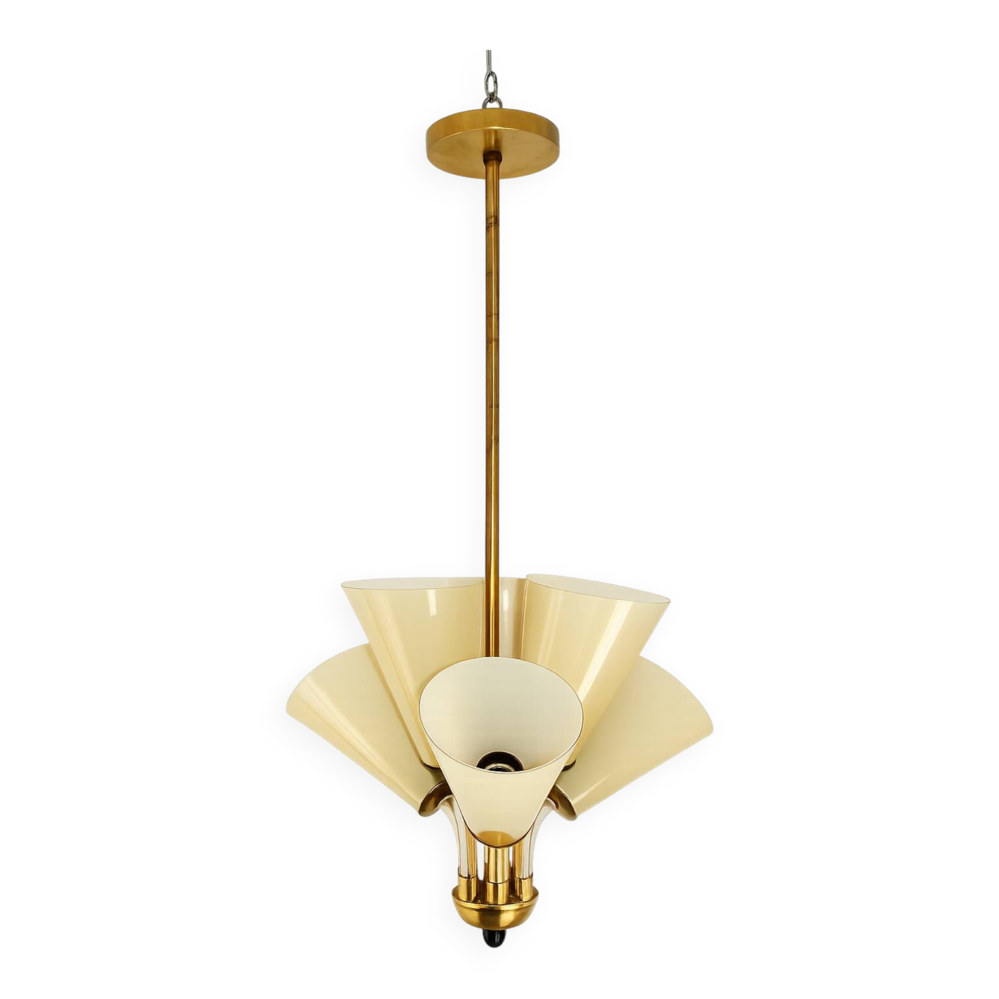 Chandelier Kamenický Šenov – Czechoslovakia, 1950s, brass and glass
