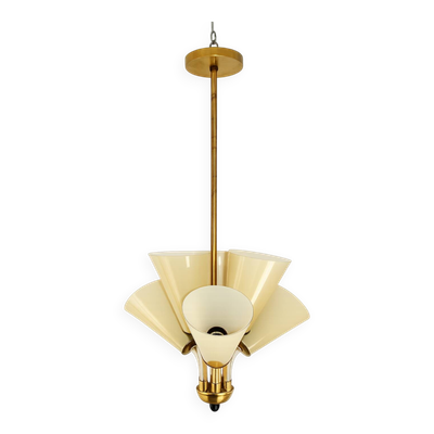 Suspension Kamenický Šenov – Tchécoslovaquie, années 1950, laiton et verre