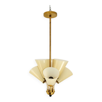 Chandelier Kamenický Šenov – Czechoslovakia, 1950s, brass and glass