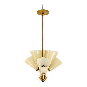 Chandelier Kamenický Šenov – Czechoslovakia, 1950s, brass and glass