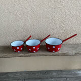 Enamelled metal pans decoration polka dots red white