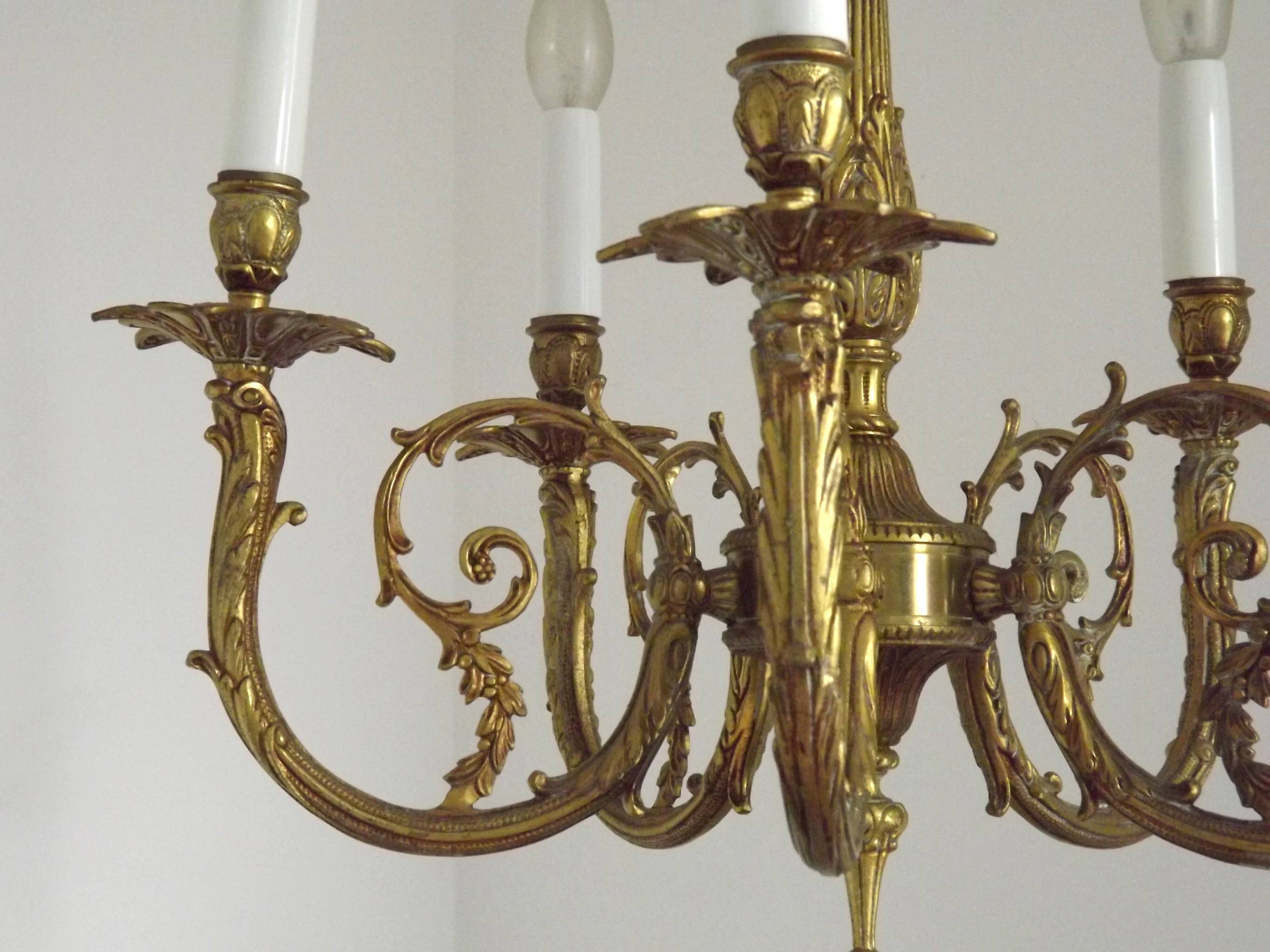 Elegant French Vintage Bronze 5-Light Art Nouveau Style Chandelier