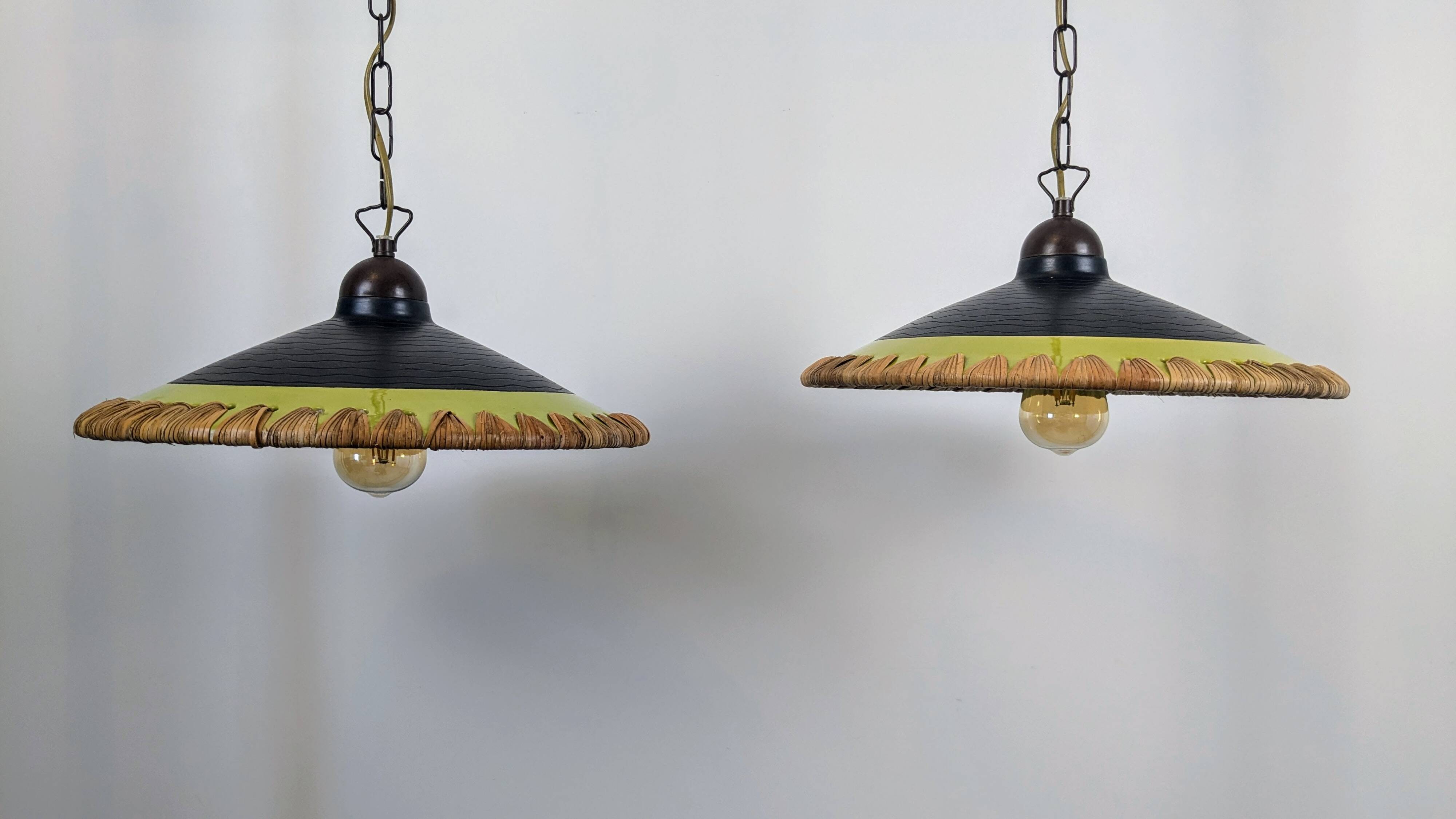 80's Concept Glass Italian Pendant Lights, Vintage Design Pair