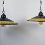 80's Concept Glass Italian Pendant Lights, Vintage Design Pair