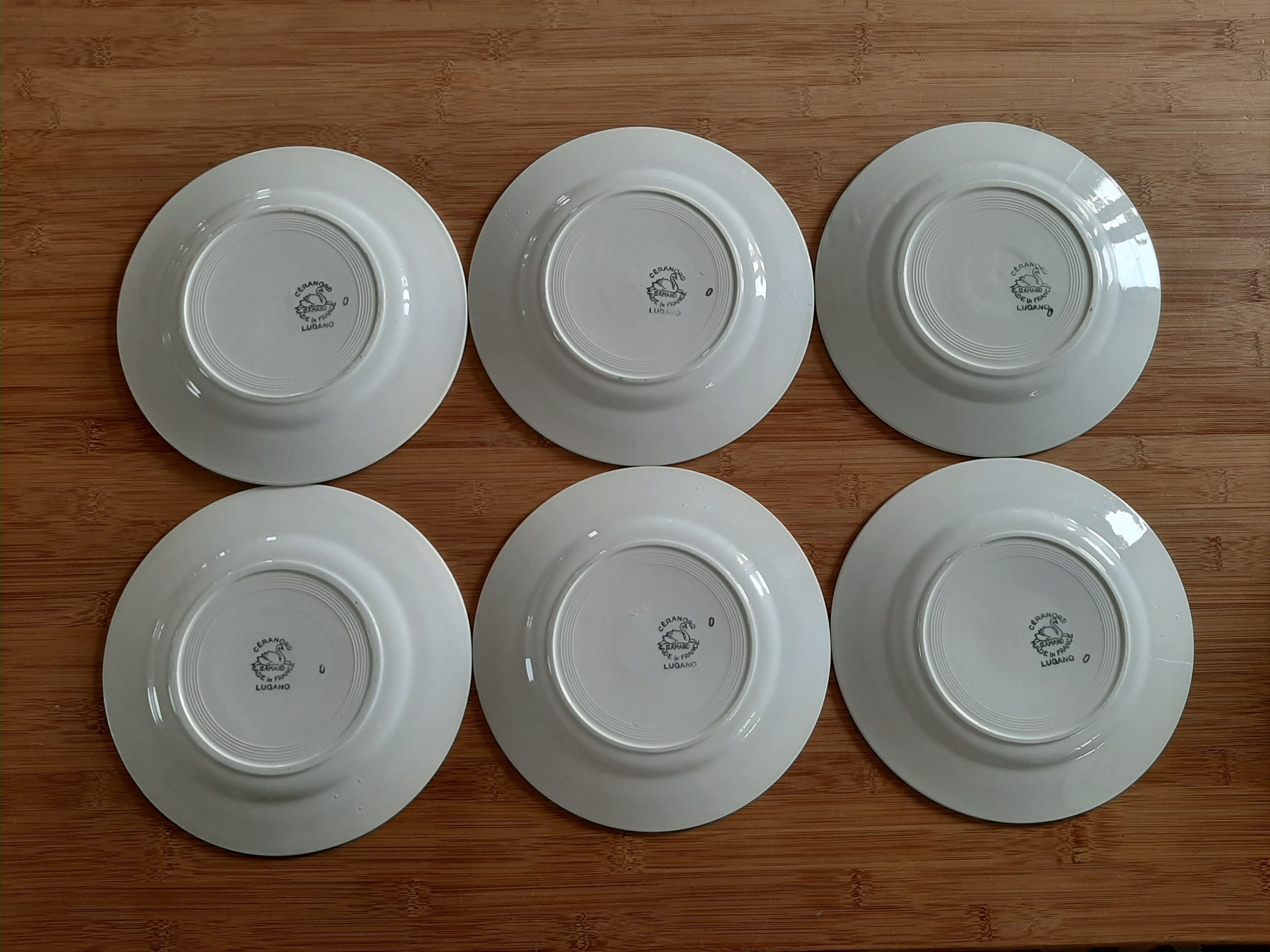 Lot de 6 assiettes plates anciennes Céranord  St Amand modèle LUGANO