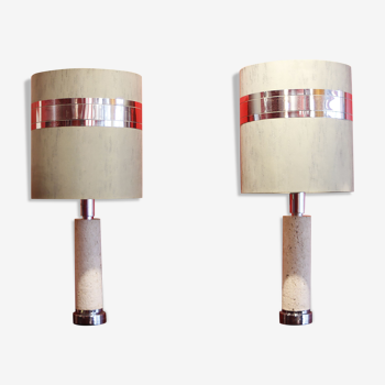 Lamps in travertine by CE. VA Study, Italy, 1970