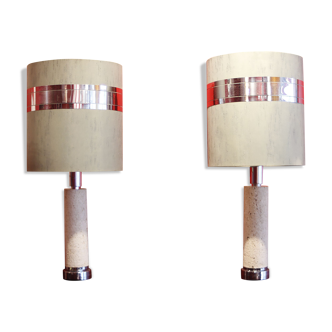 Lamps in travertine by CE. VA Study, Italy, 1970