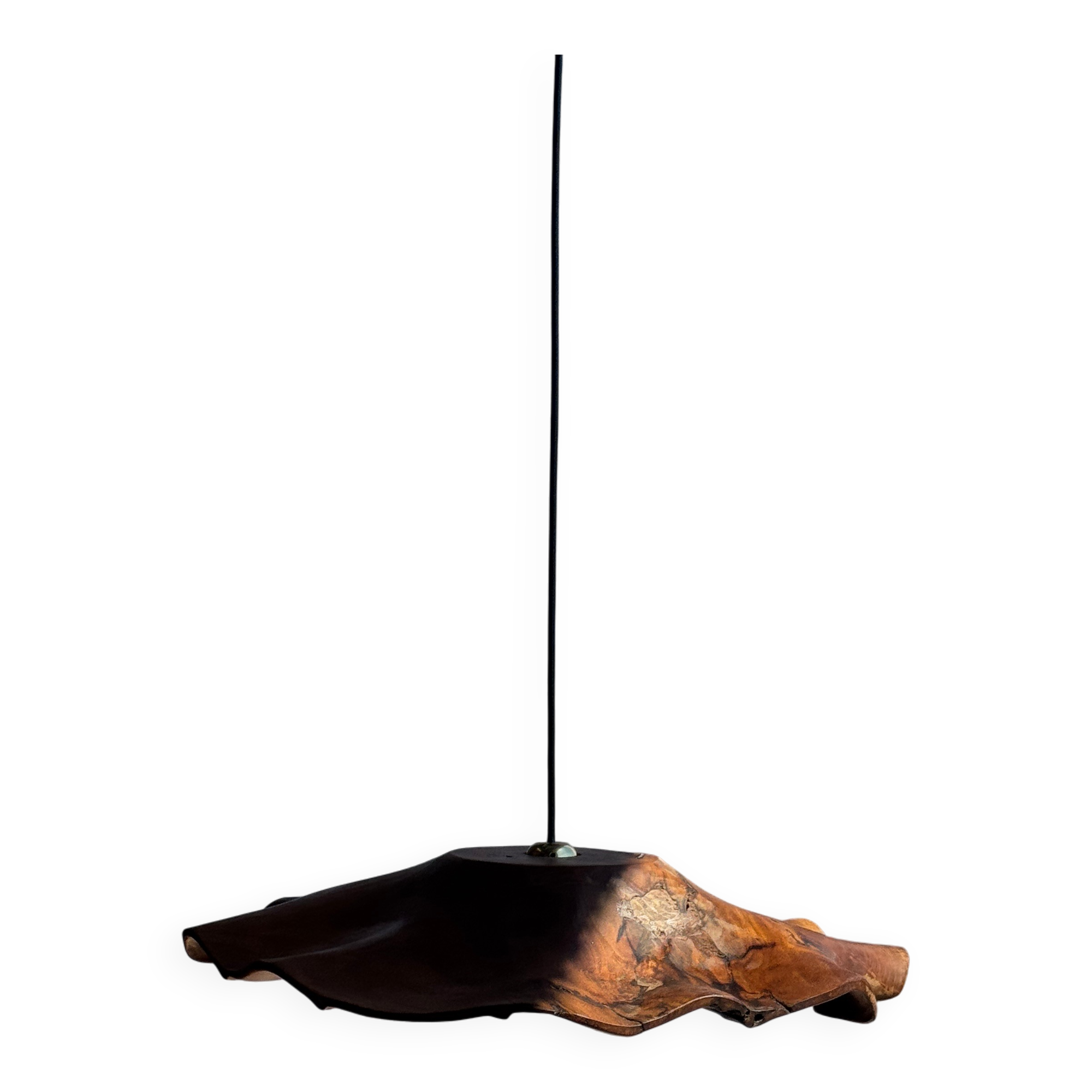 Large wavy flat leaf suspension in teak with flower stripes D:50