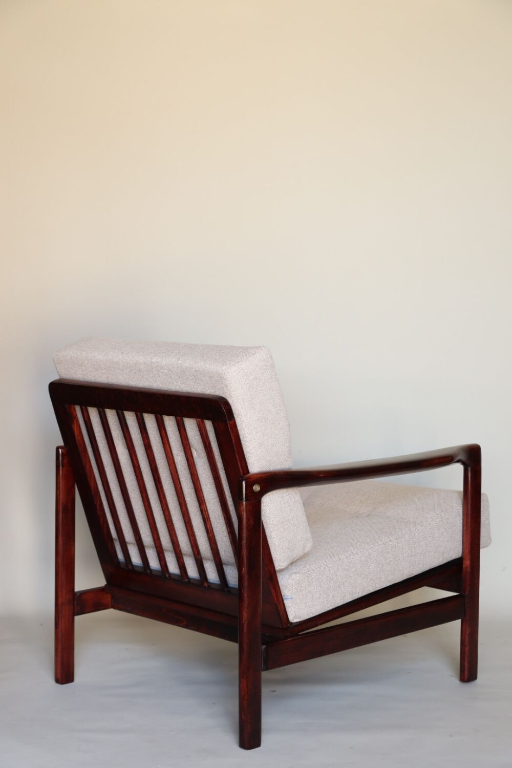 Wood armchair oryginal design by Z. Baczyk 7522 beige colour fabrics palisander wood