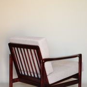 Wood armchair oryginal design by Z. Baczyk 7522 beige colour fabrics palisander wood