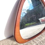 Contemporary oval mirror in teak finish