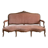 Ensemble canapé ancien en velours rose : L 173 cm × H 103 cm × P 67 cm