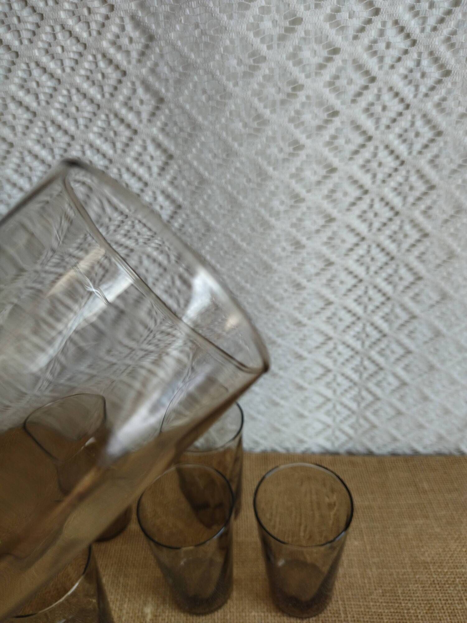 Set of 6 large vintage 70s smoked glasses