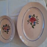1 oval dish - 1 ravine in glazed faience of Digouin. Pink beige. Hand-painted.