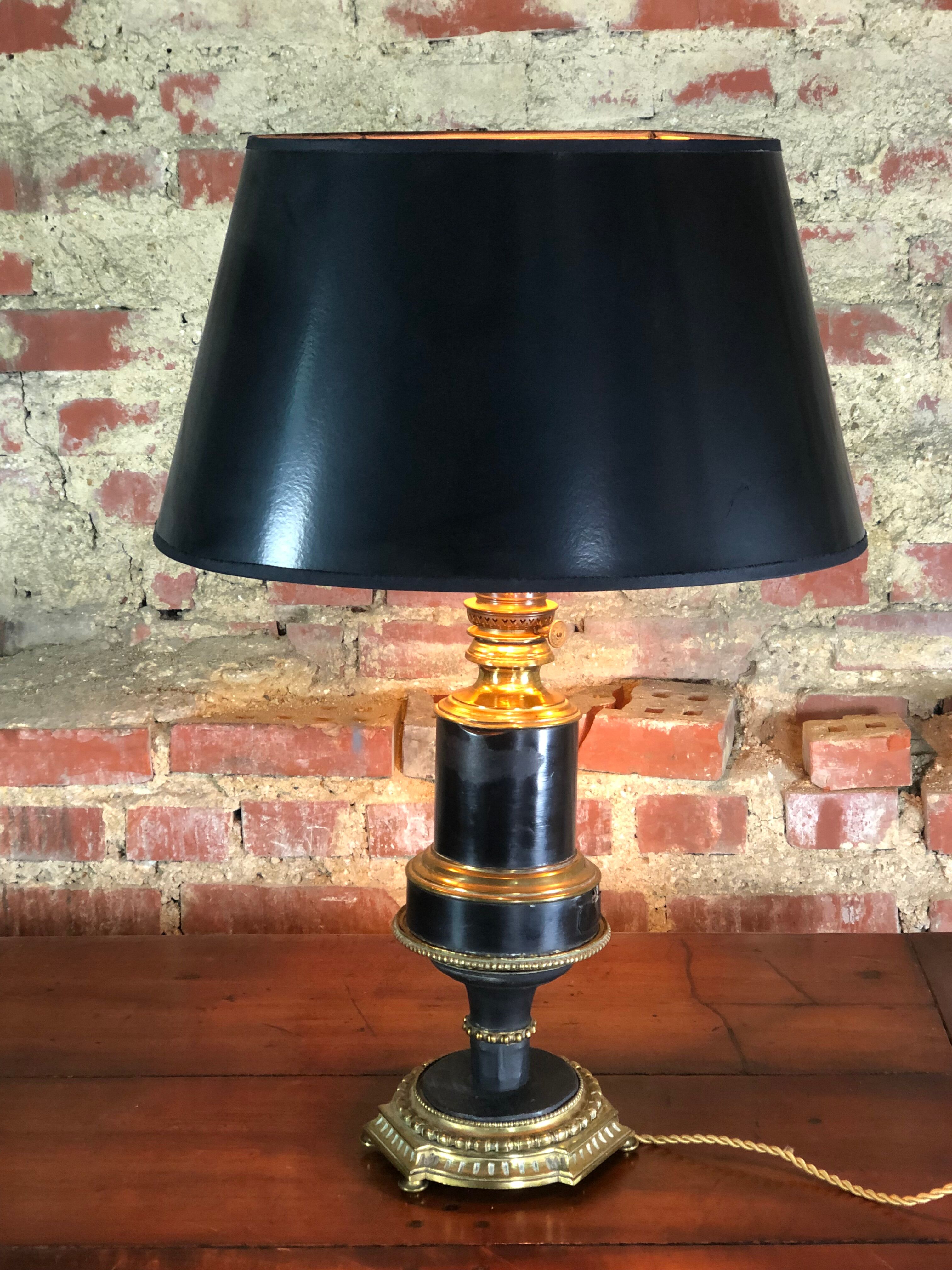Lamp mounted on old kerosene lamp 1900 black and gold